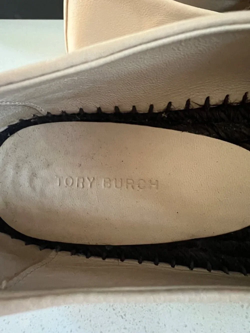 TORY BURCH BEIGE LEATHER ESPADRILLES FLATS SIZE 7.5